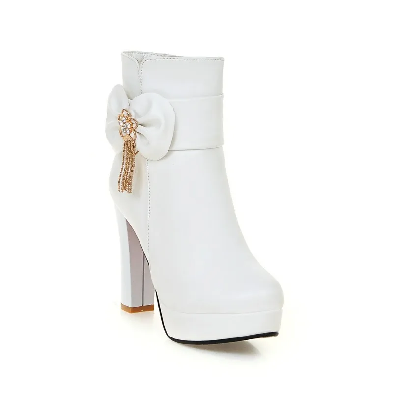 Korean Version Lady Lolita High Heel Ankle Boots Party Wedding Shoes Womens Butterfly-knot Tassel Fashion High Heel Boots