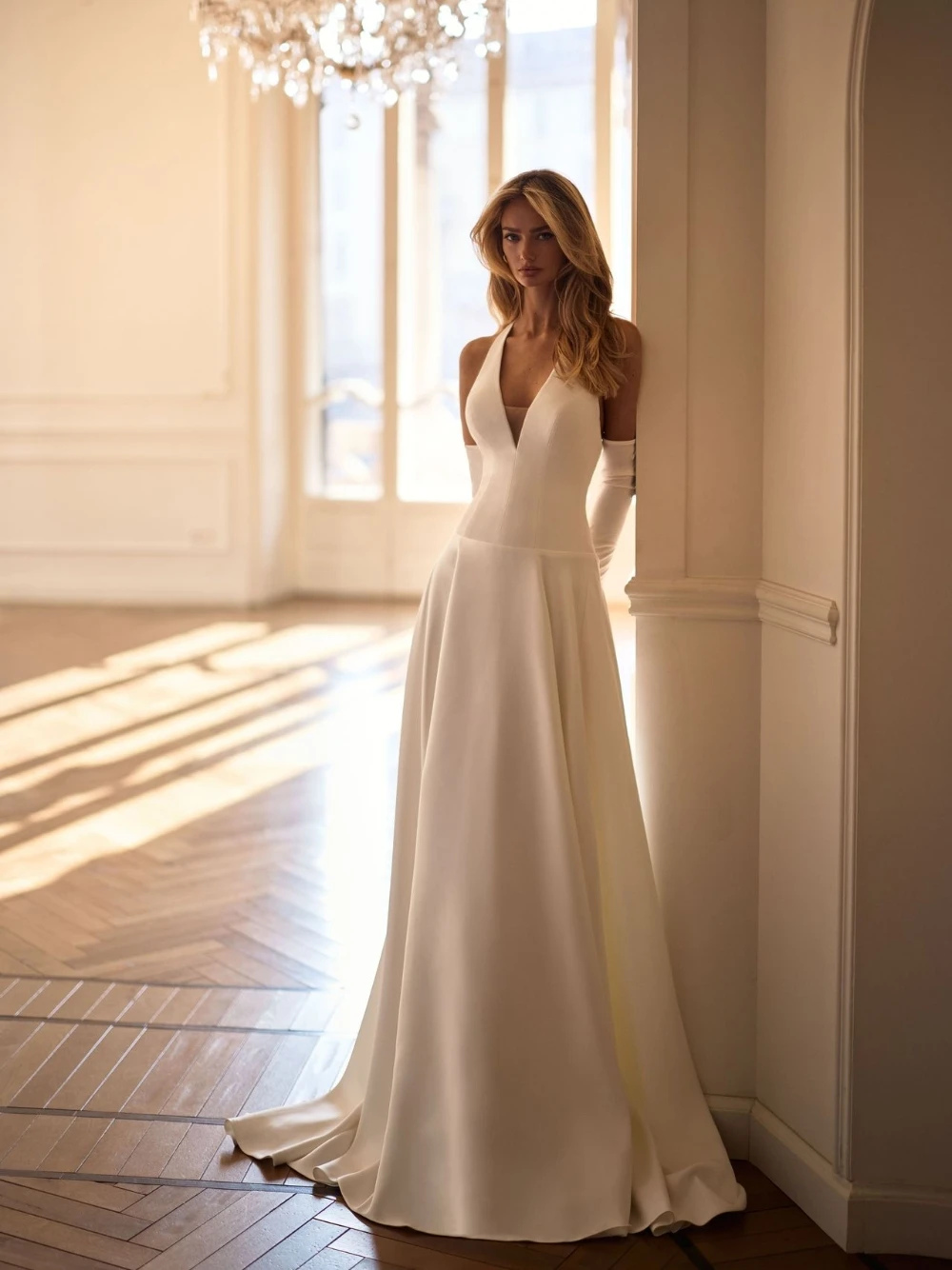 Customized Soft Satin A Line Bridal Dress Spaghetti Straps Deep Low Back Simple Floor Length Modern Reception Wedding Outfit
