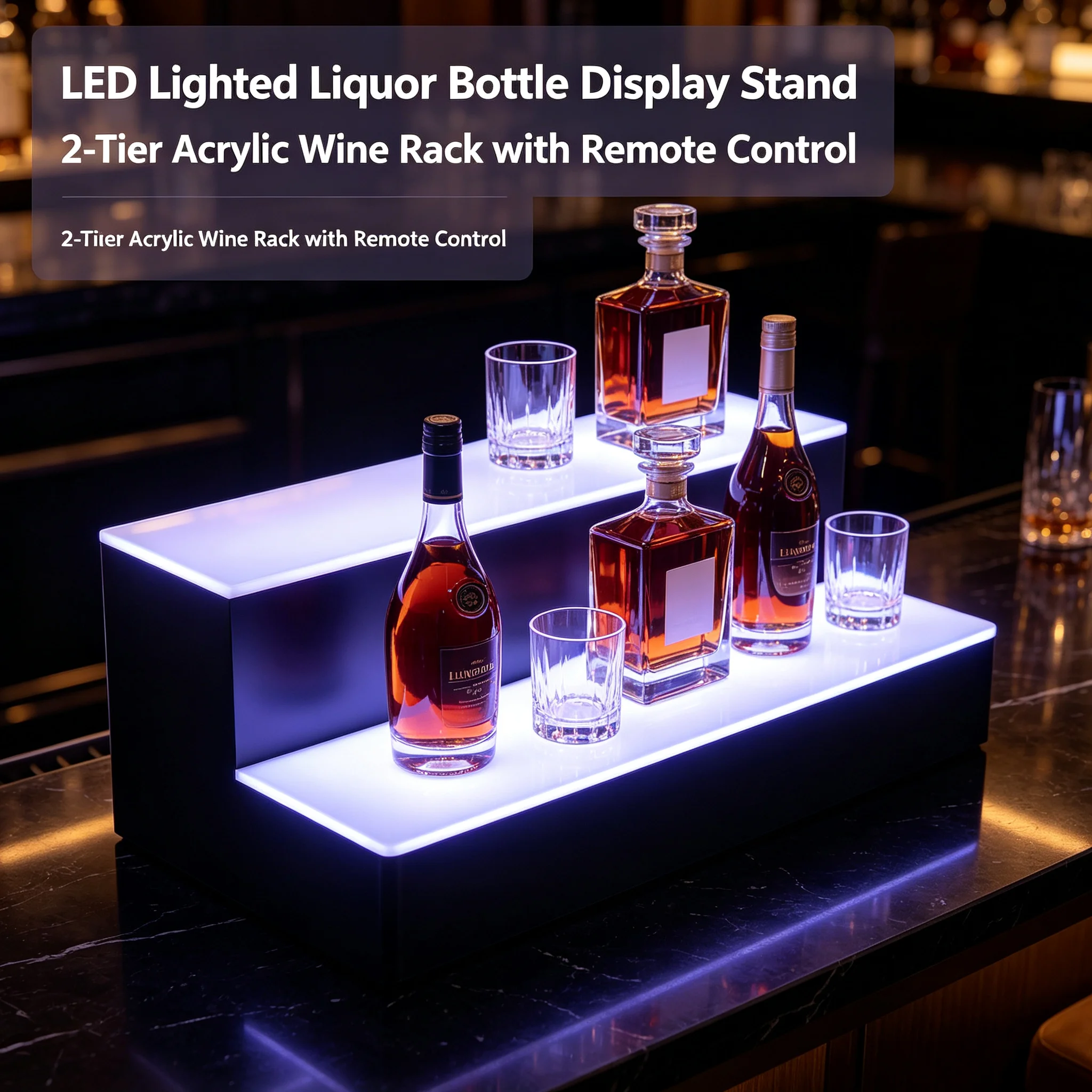 Home Bar Stand - LED Lighted Liquor Bottle Display Stand