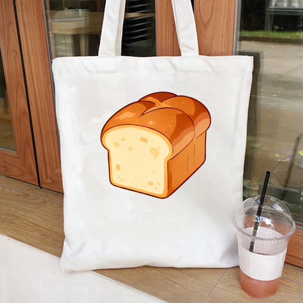 

Loaf Of Bread Canvas Tote Bag Cute Food Print Shoulder Bag