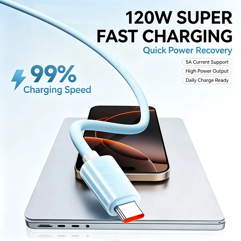 120W 6A PD Type C to Type C And Usb A to Type C Cable 6X Thickened Copper Core For iphone Xiaomi Samsung Huawei Fast Charging