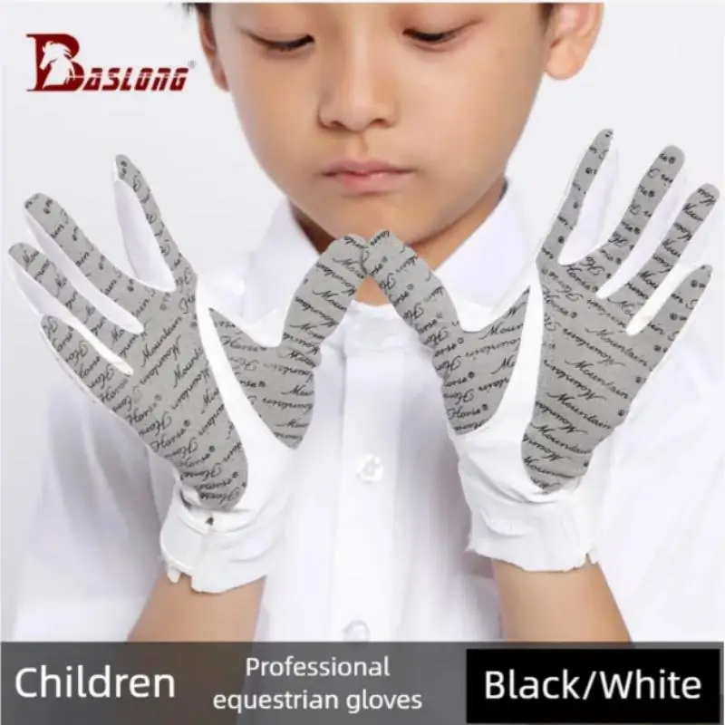 Baslong Kids Equestrian Gloves Silicone Non-Slip Palm Horse Riding Show Jumping Gloves Breathable Lightweight Protective Gear