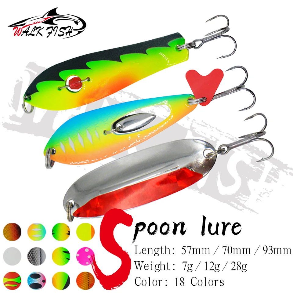 WALK FISH 1 Stück 7g/12g/28g Löffel-Angelköder Spinner Metall-Jigging Pailletten Geräusch-Effekt Künstlicher Harter Köder mit Dreifachhaken