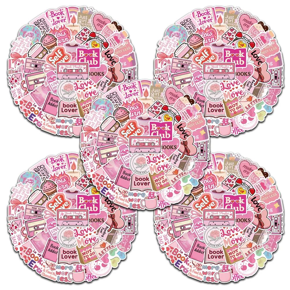 

5 sets Cute Cartoon Pink Romance Heart Book Lover Aesthetic Stickers For Luggage Laptop Guitar Phone Waterproof Graffiti Decals