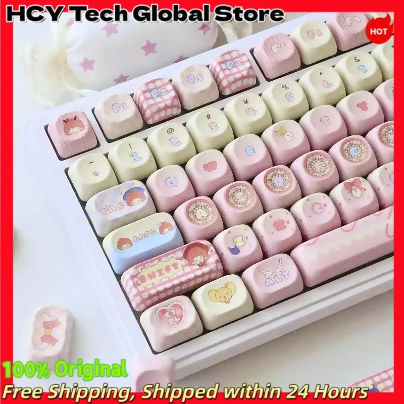 Original CCS Sakura Kawaii Cartoon PBT Keycap MOA Profile 5-Side Dye Sub Wearproof MX Cross Stem Keycap for 60 65 75 Alice KBD