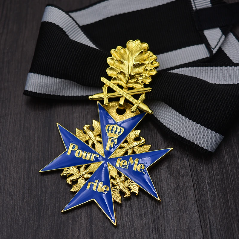 NONE Preußische blaue Max-Kreuz-Medaille, Frederick, europäische Krone, Eichenblatt, Tapferkeit, Medaille, Abzeichen, preußische Medaille, Militärzubehör 7