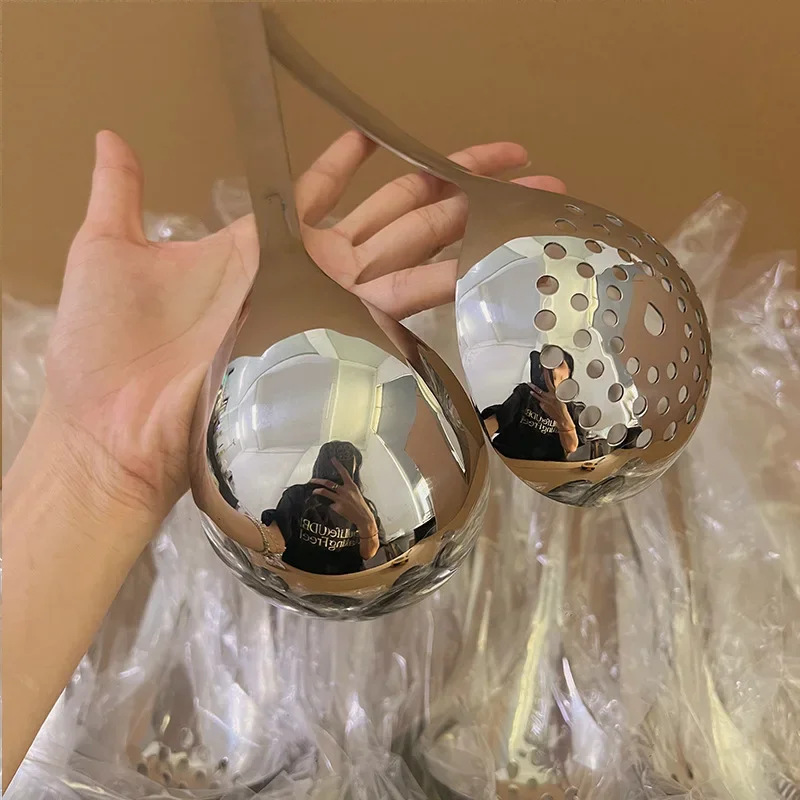 Lebensmittelqualität aus Edelstahl 304, Löffel, Sieb für die Küche, Löffel mit langem Griff, große Suppe, heißer Topf, vertiefter Suppenlöffel