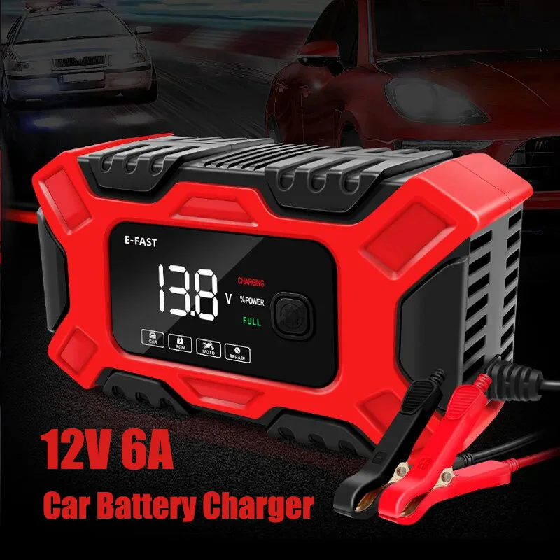 

Automatic 12V 6A Car Battery Charger Smart Fast Charging Repair For Motorcycle SUV Digital Display