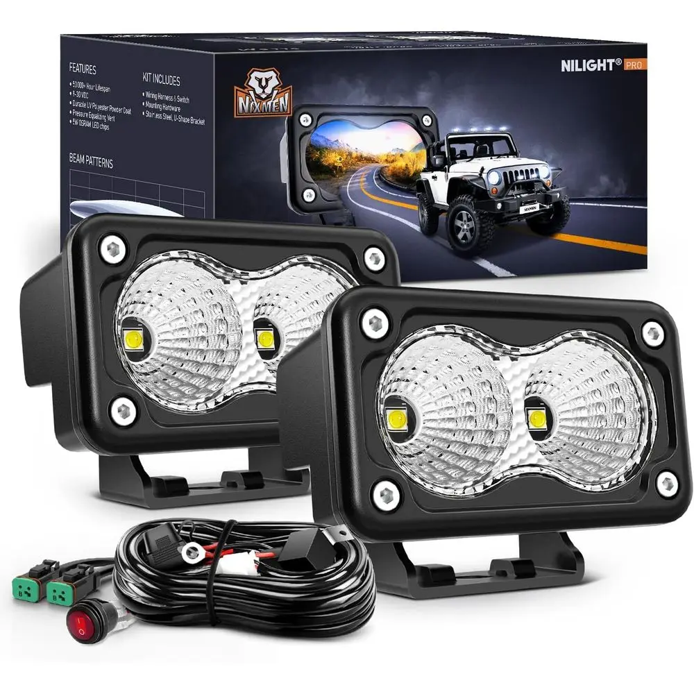 

Пара из 3 светодиодных прожекторов, 1160 лм, противотуманных фар для бездорожья, комплект проводов 18AWG, подходит для квадроциклов, грузовиков, лодок, тракторов, вилочных погрузчиков