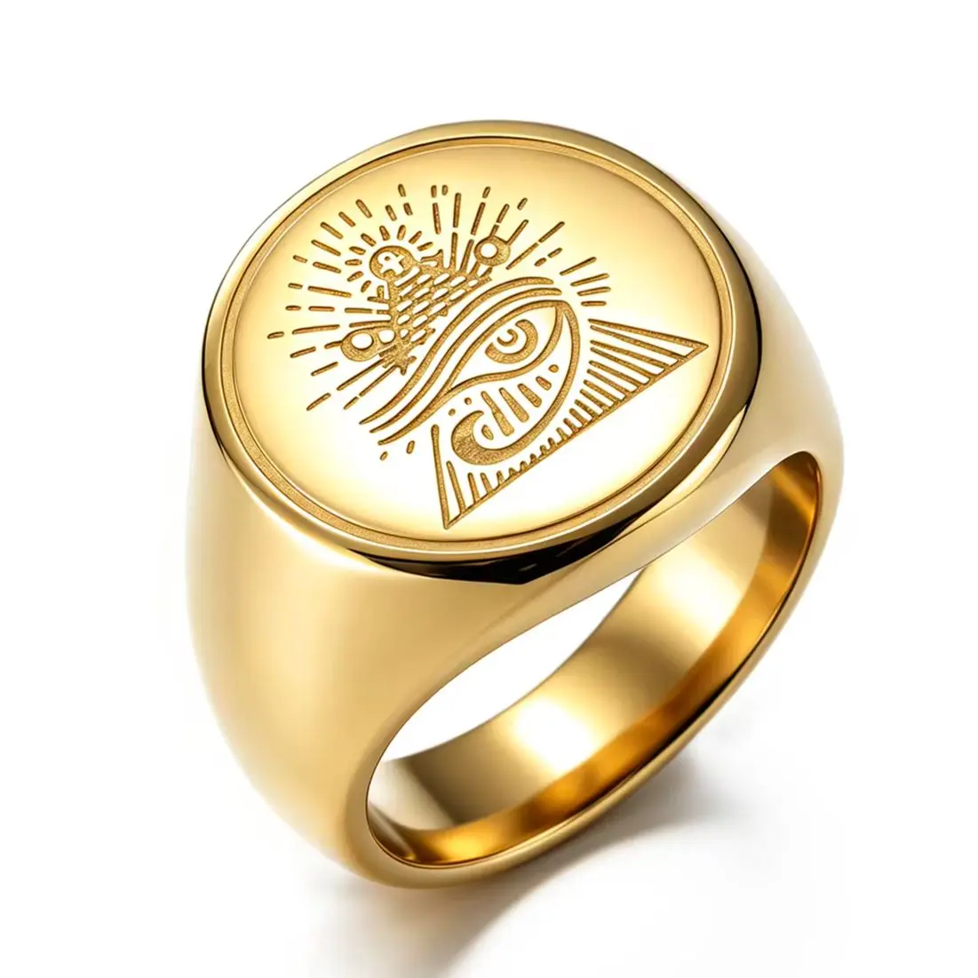 Eye of Providence Signet Ring for Men All Seeing Eye Pyramid Ancient Egyptian Protection Amulet Stainless Steel Jewelry