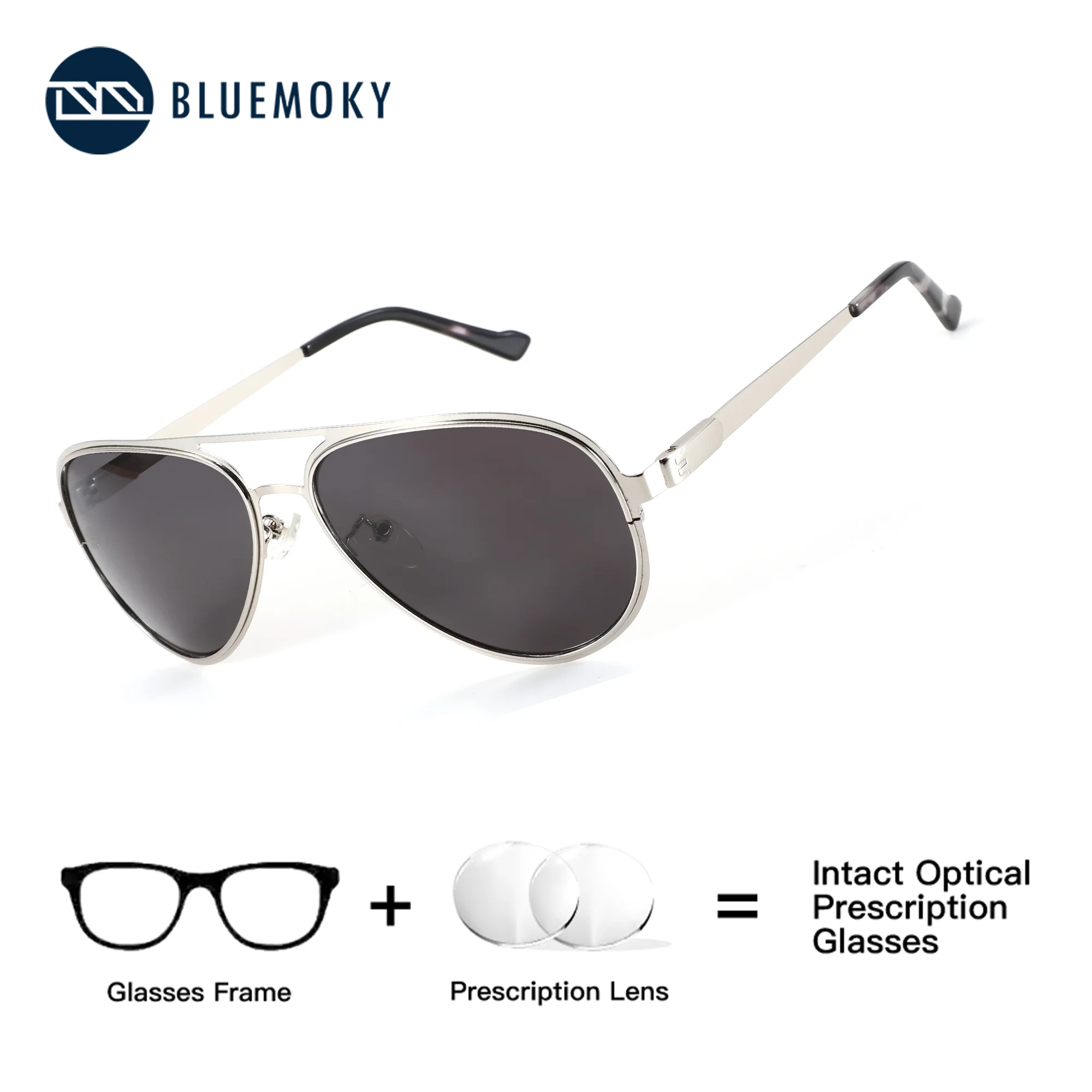 

BLUEMOKY 2025 Metal Pilot Sunglasses Custom Prescription Glasses,Men Polarized Lenses with Recipe Custom Progressive Myopia