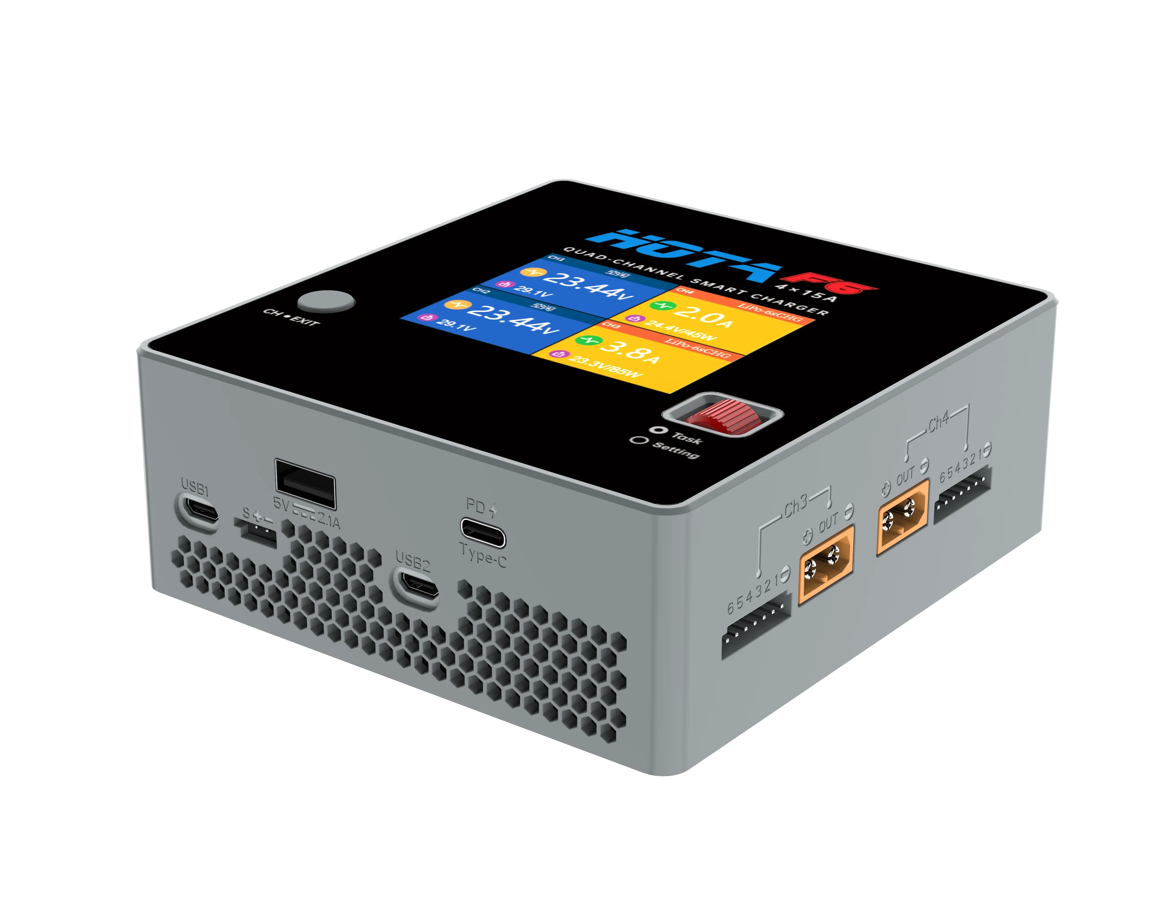 HOTA F6 Smart Balance Charger 4x250W/15A for Lipo LiIon NiMH Battery with Type-C for IPhone IMac Samsung Charging