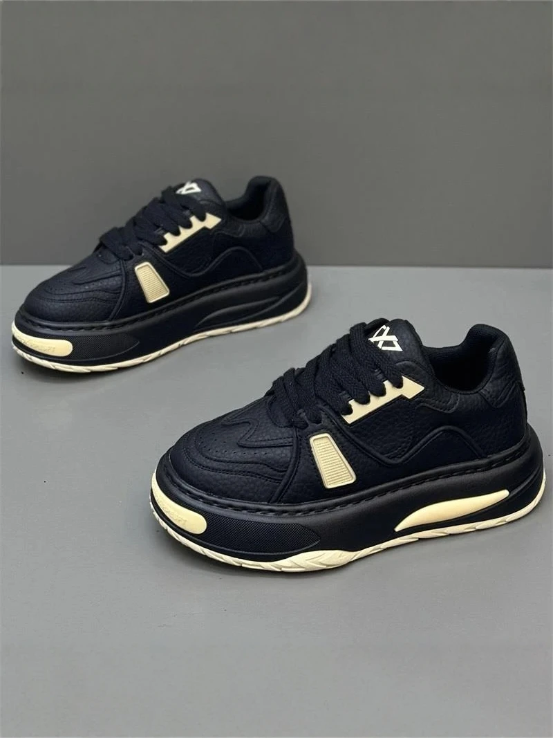 

Men's Casual Leather Surface Shoes Summer Versatile Trendy Dad Sneakers High-End Sport Anti-slip Thick Bottom Heightening