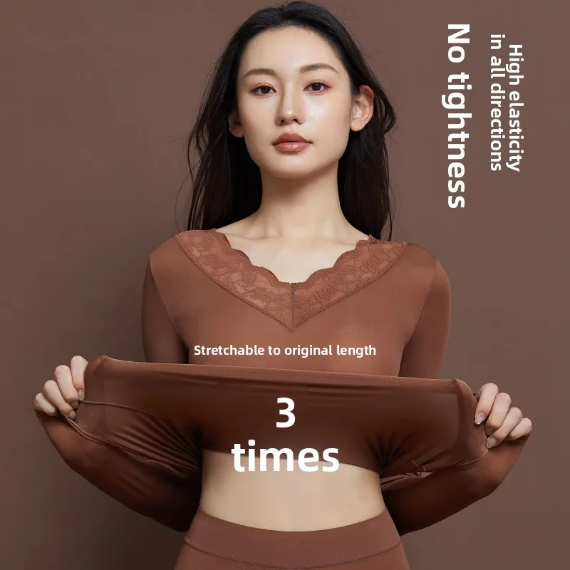 رقيقة جدا على الوجهين يمكن ارتداؤها سلس الدانتيل العناية بالبشرة مجموعة الملابس الداخلية المضادة للبكتيريا الدافئة المرأة مجموعة نسيج النايلون U الرقبة طويلة... #2