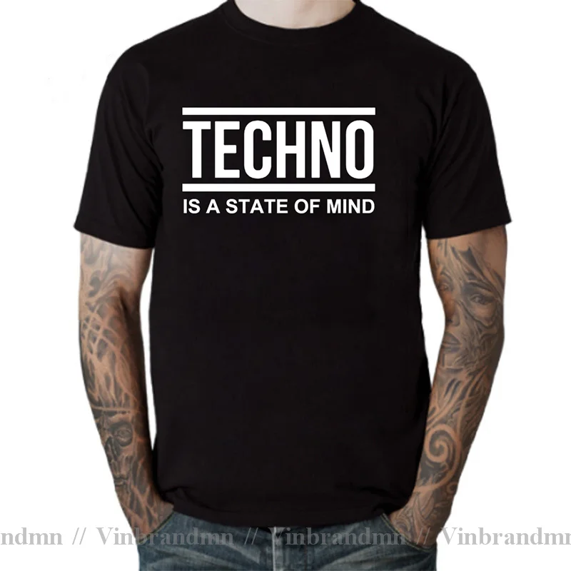 TECHNO IS A STATE OF MIND T Shirt Men Dance Music Slogan T-Shirt DJ Rock Band HipHop Technics Tee Shirt Cool Streetwear Clothing