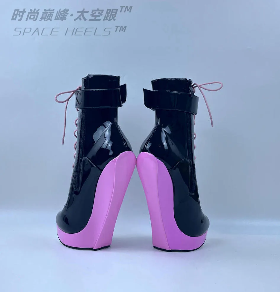 SeekMate 2022 European and American COSPLAY New Super High Heel Fancy Donkey Hoof Foot Binding Red Heedless PU Ankle Boots Large