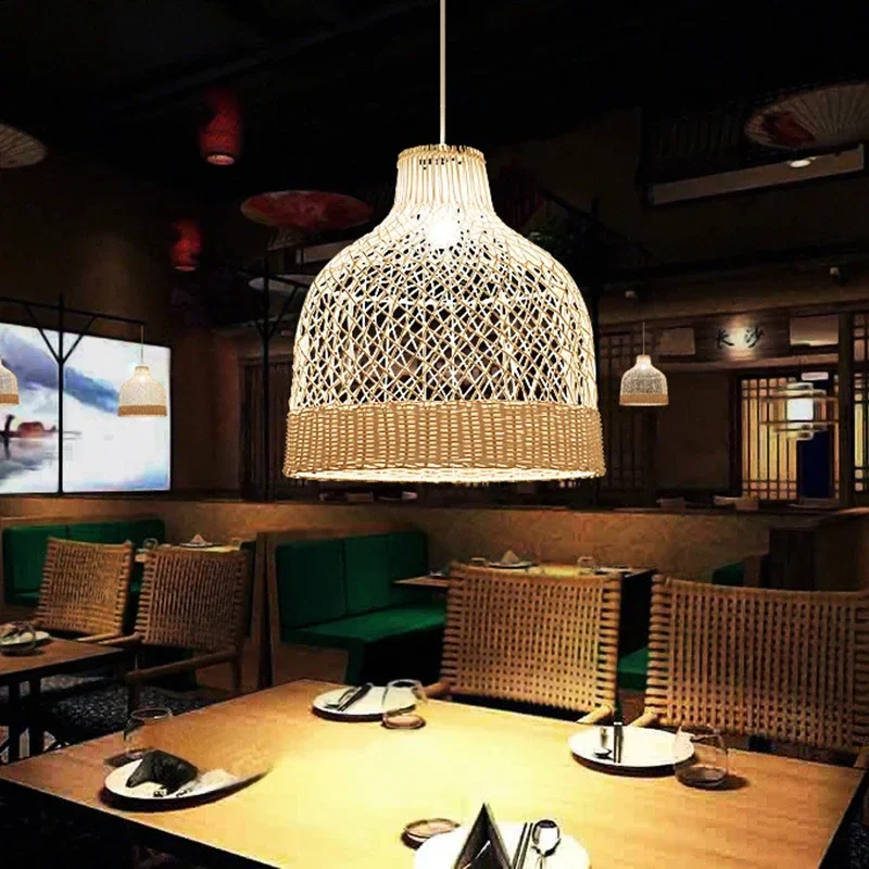 

Japan Style Rattan Net Pendant Lights Hanging Lamp Chinese Style Handmade Rattan Lustre Living Room Restaurant Dining Room