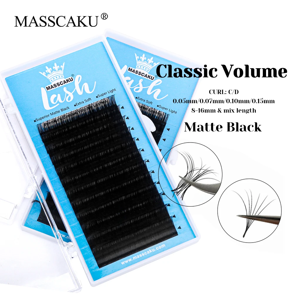 

12 Lines MASSCAKU 0.05/0.07/0.10/0.15mm Thickness Lightweight Classic Regular Lash Ribbon Faux Mink Russian Volume Eyelash Trays