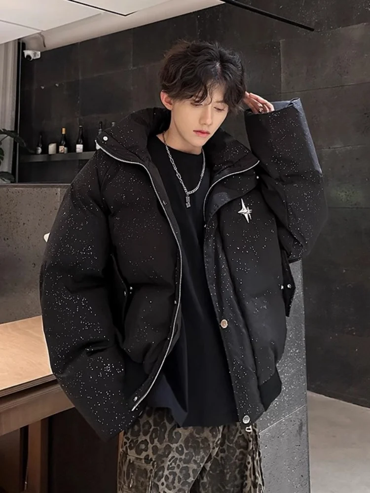 

Black Men's down Jacket Thick Warm Winter Coat Short Bread Style Polyester Fiber White Duck down Filling Youth Fashion