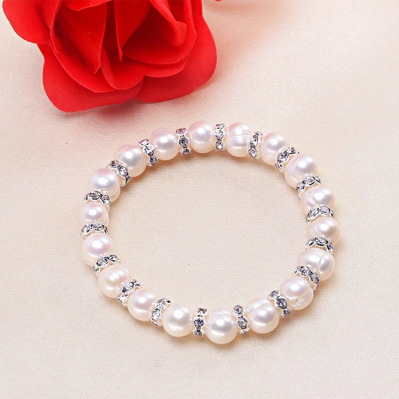 New Arrival White 8-9mm Baroque Natural Freshwater Pearl Bracelet for Women Birthday Gift, Fine Jewelry Strand Bracelets