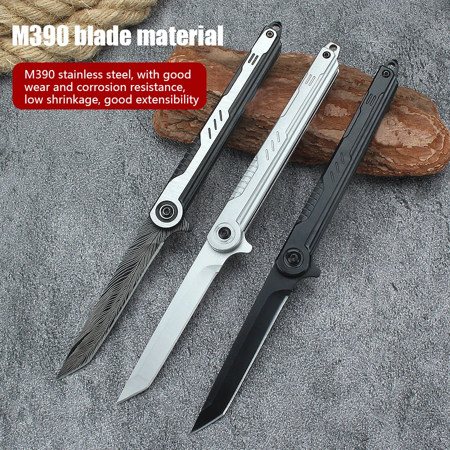 Feather Pattern Folding Knife Outdoor Camping Survival Pocket Knife Portable Fruit Knife High Hardness Folding Knife M390