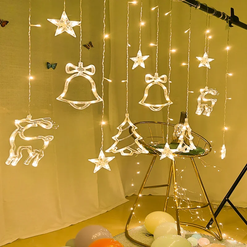 LED Star Fairy Curtain String Lights, Christmas Lights, Guirlanda para Festa, Casa, Ano Novo, Decoração de Casamento, UE, 110V, EUA, 220V