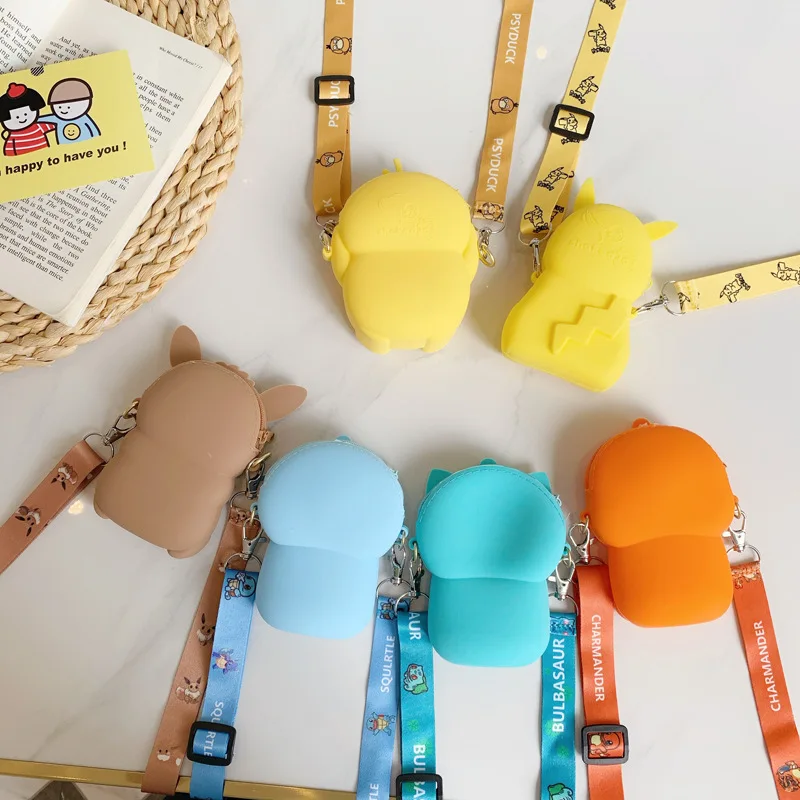 Pokemon Coin Purse Pikachu Anime Figures Cartoon Model Silicone Wallet Kawaii Personality Fashion  Shoulder Bag Kids Toys Gifts - view 2