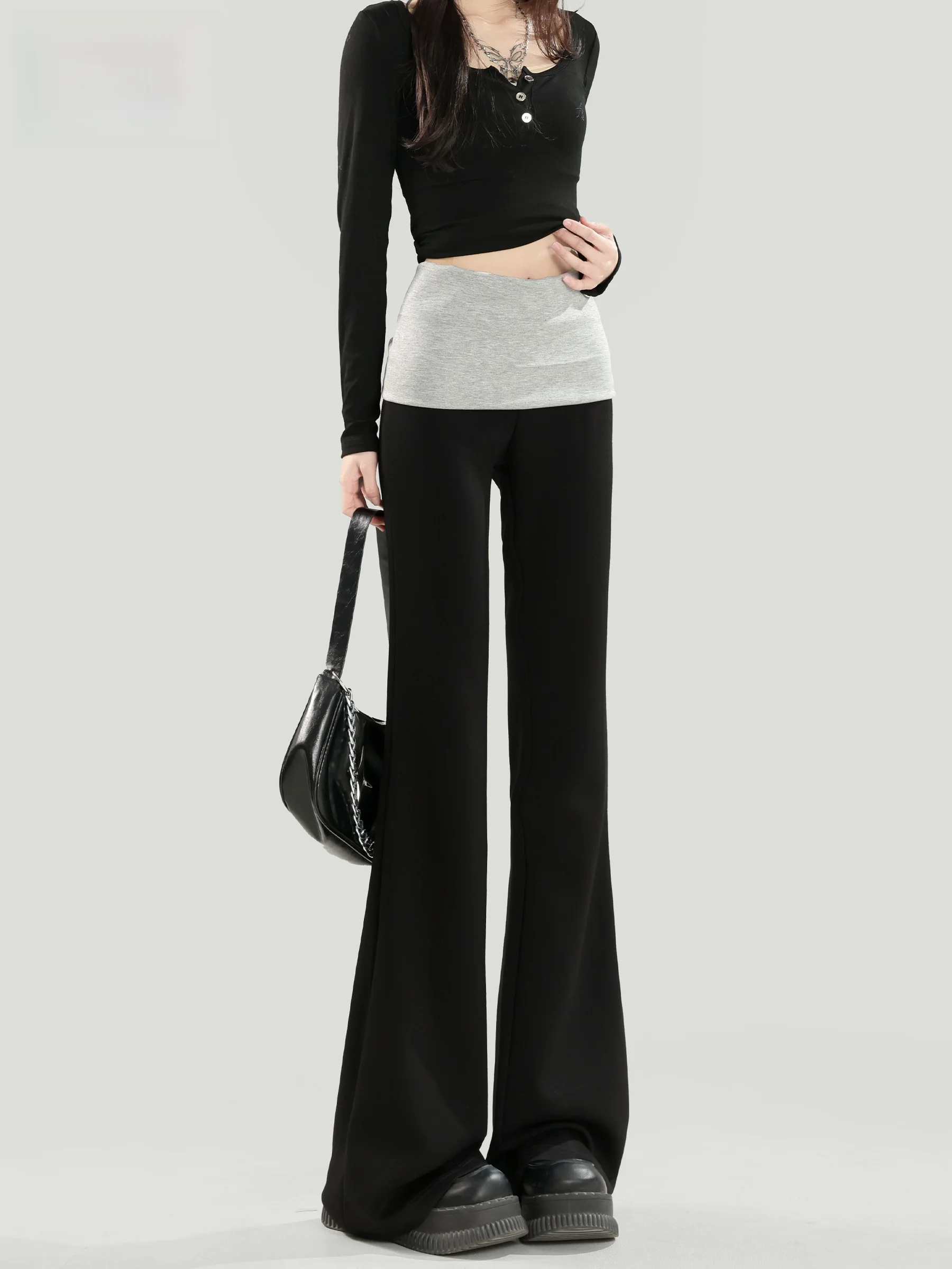 

Черные женские брюки-клеш с высокой талией, повседневные, летние 2026, новые, для йоги, утягивающие, длинные, свободные, с эластичным поясом