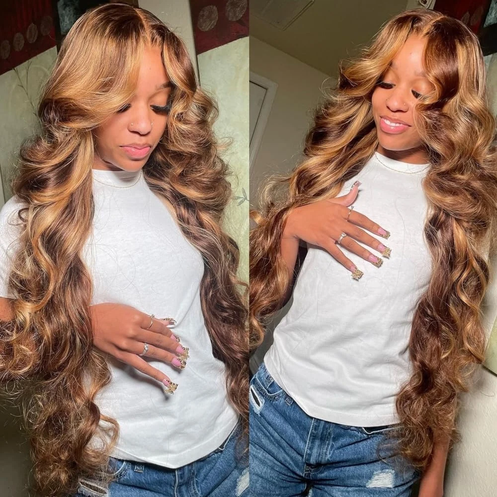 

30 36 Inch Highlight Wig Human Hair Blonde Body Wave 13X6 Lace Frontal Colored Wig 13X4 Transparent Lace Front Human Hair Wig ﻿