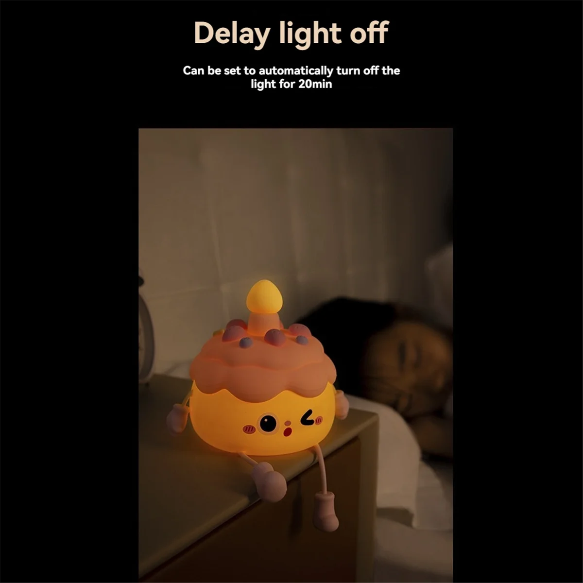 ABLQ Cute Birthday Cake Night Lamp USB Rechargeable Sleep Lamp 2 Levels of Brightness Adjustment for Night Light