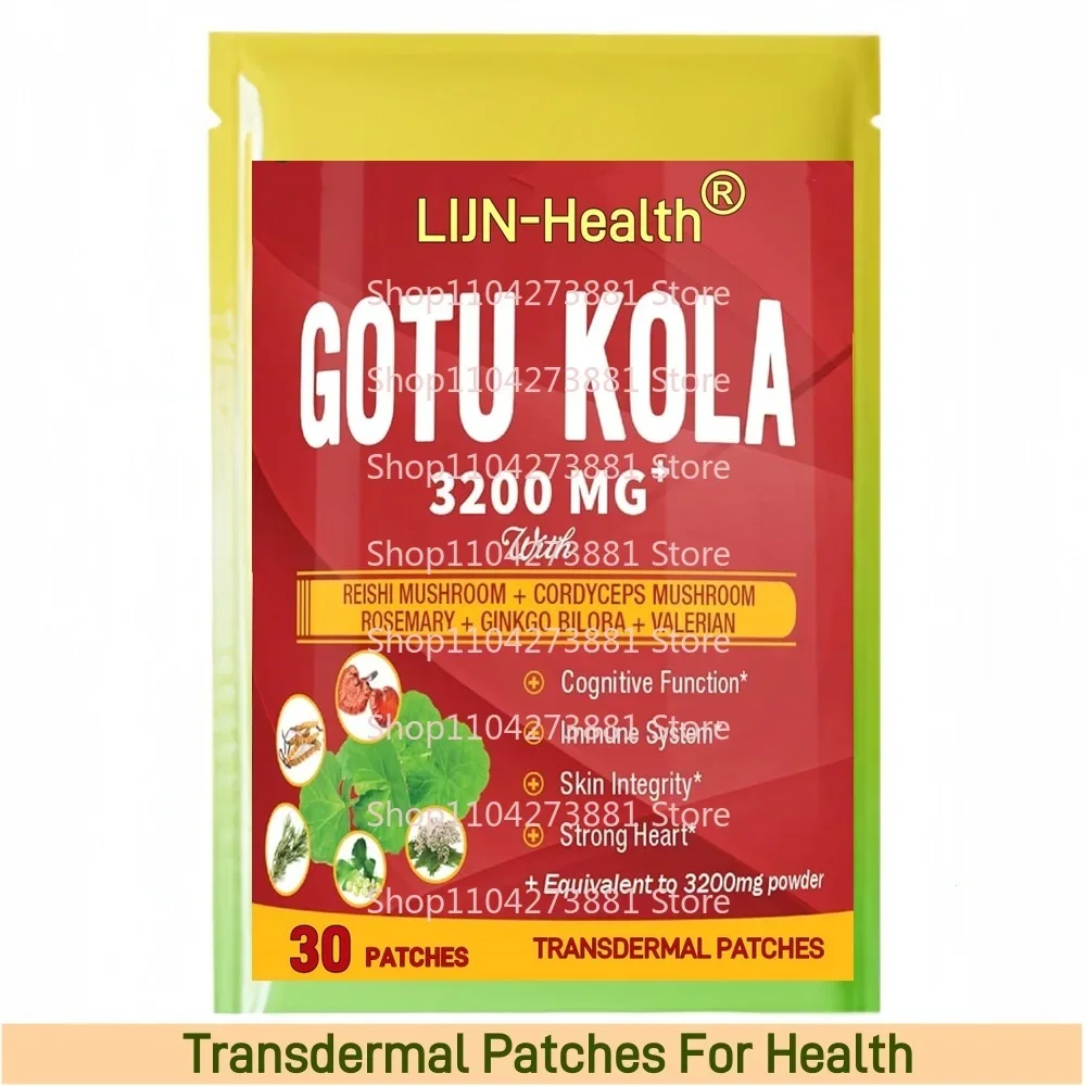 30 Patches Gotu Kola Transdermal Patches with Reishi, Cordyceps,Gingko Biloba Support Brain, Immunity, Skin Heart Health