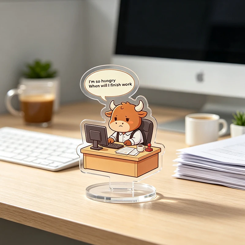 Transparent Acrylic Cute Cartoon Figure Standee Humorous Work Slogan Desktop Ornament Lovely Animal Table Decor Unique Gift