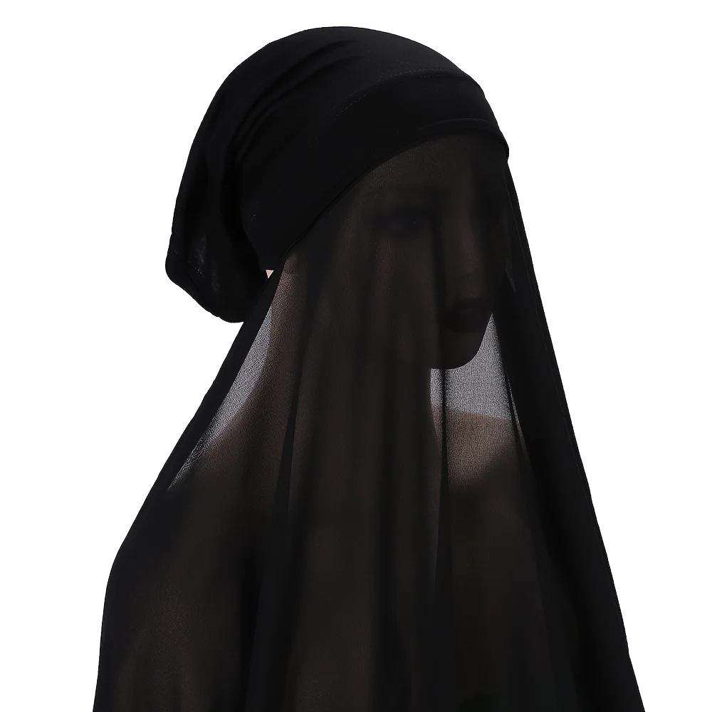 Hijab Instantané en Mousseline de Soie avec Sous-Capuchon, Écharpe de Sauna Extensible de Base, Fine, Respirante, Protection Solaire, pour l'Extérieur