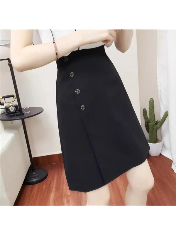 Spring Summer Autumn New Black Professional Asymmetrical One-Step Large Size Half Skirt High Waist Slimming Midi Skirt