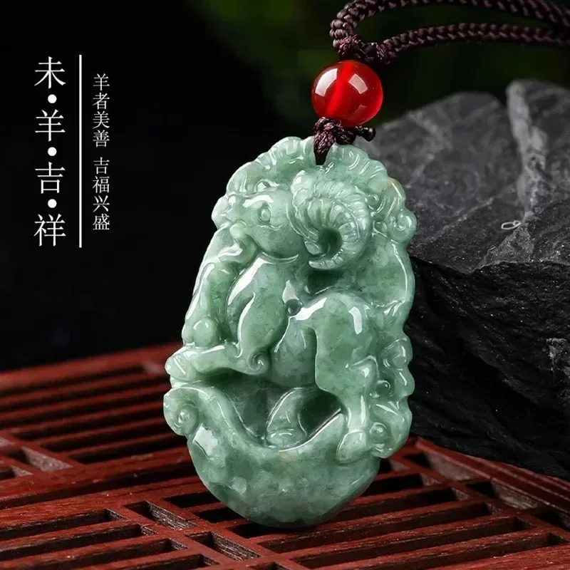 

Natural A-grade Jadeite Hand-carved Zodiac Rabbit Jade Pendant Men and Women Necklace Jewelry Emerald