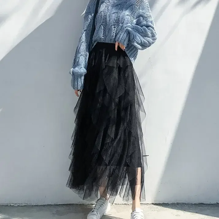 

Tassel Tulle Skirt Women's Skirt Pleated Mesh Long Skirt