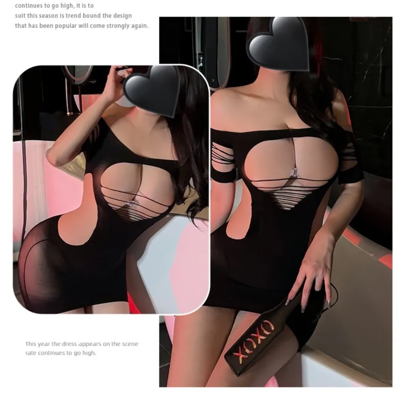 Fun Dress Sexy breast revealing hollow split buttocks wrapped xxx sexy adult womens clothing Sexy wear hot Woman party dress