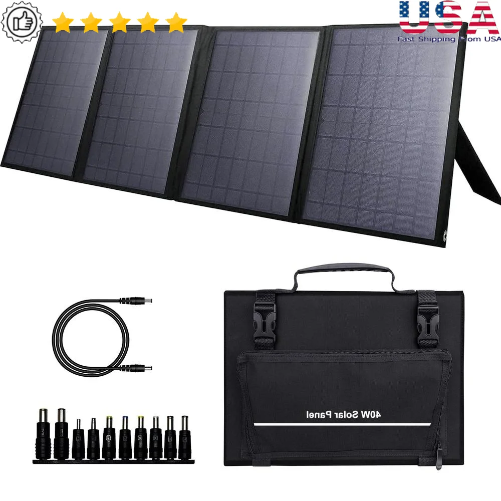 40W Portable Foldable Solar Charger Outdoor Solar Generator Power Station with Adjustable Kickstand 10 in 1 Connectors High