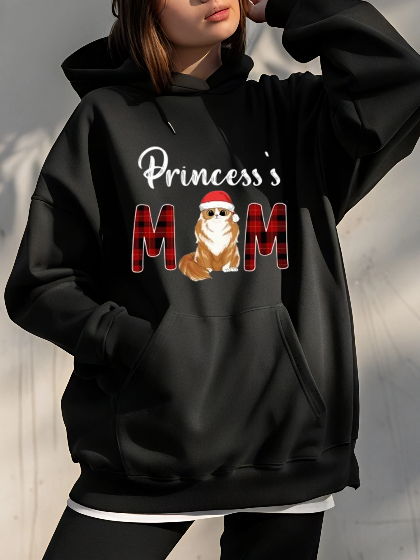 Princesa mãe moletom com capuz natal corgi cão impressão moletom casual feminino inverno moda presente para amantes de cães