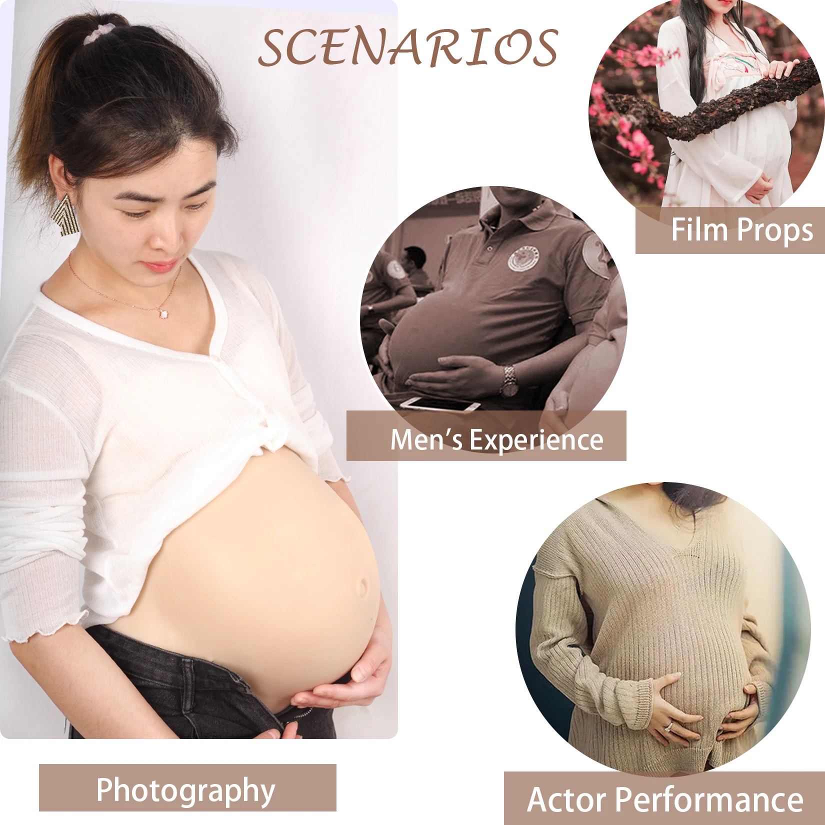 Silicone Pregnancy Belly 2-10 Months Artificial Fake Pregnant Belly Lifelike Skin for Actor Pregnant for Photography Props