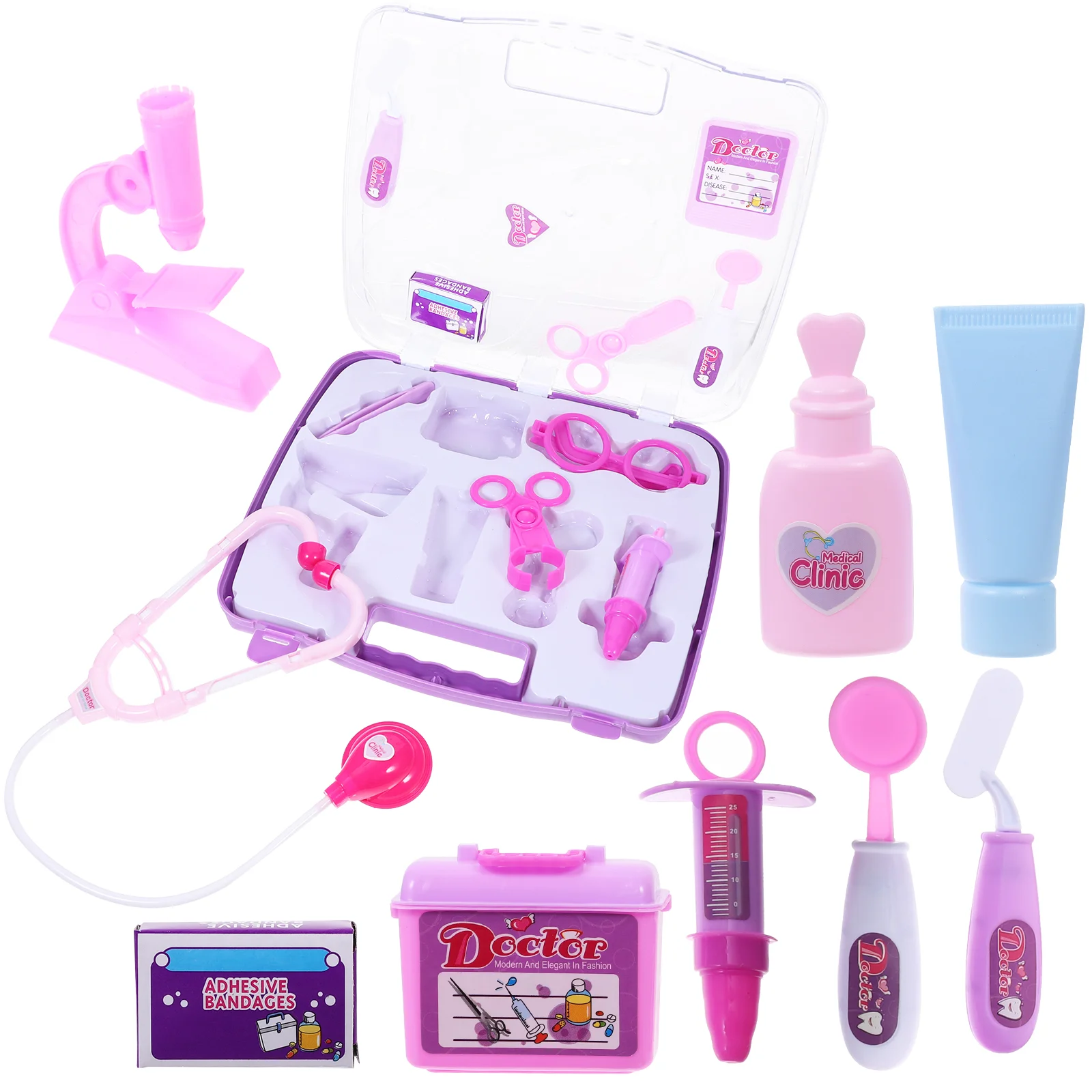 Ensemble de jouets de médecin pour tout-petits, kit médical, jeu de simulation, puzzle dos violet, 14 pièces