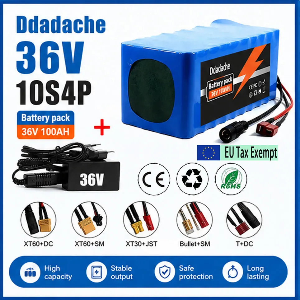Neuer 36V 100Ah 1000W 10S4P DC/T Lithium-Ionen-Akku der Klasse A, 100Ah für 42V Mountain E-Bike, Elektrofahrrad, Roller mit BMS