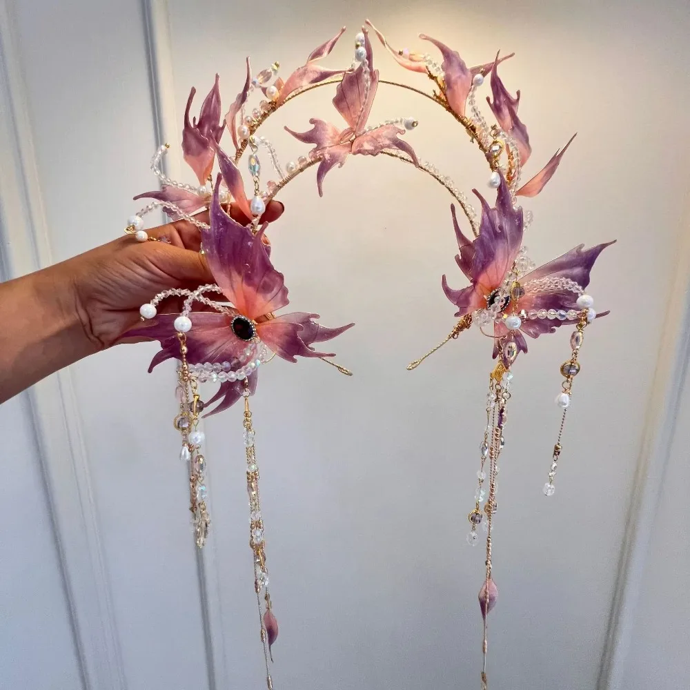 Chinese Style Butterfly with Tassel Hair Crown Hair Accessories Hanfu Ancient National Elements Tie Series High Value Hair Band