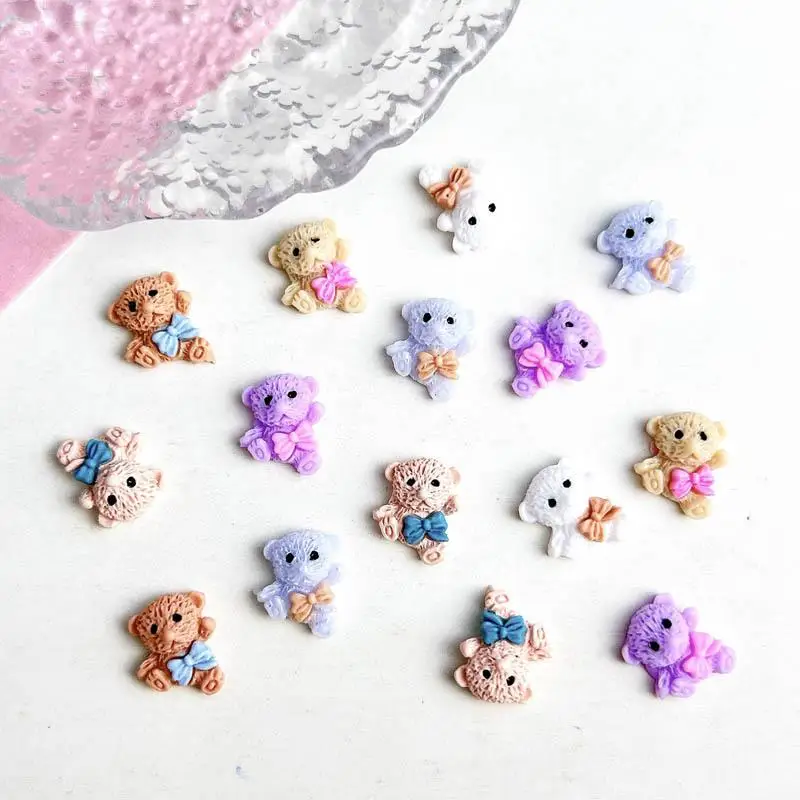 

50PCS 3D Frosted Cartoon Bears Nail Charms Cute Bow Bears Resin Nail Art Decoration for DIY Hairpin Manicure Accessories