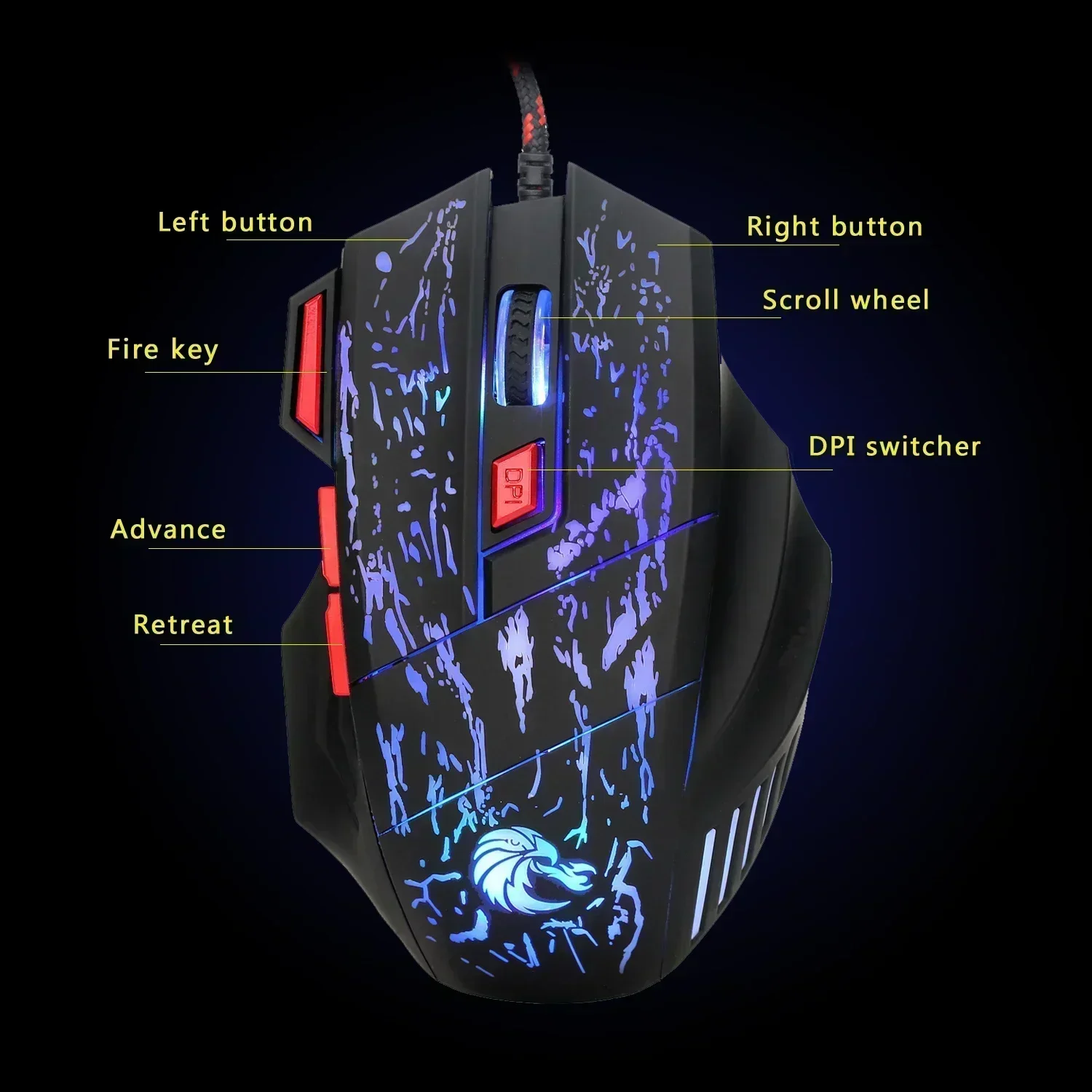 

3D Backlit H300 USB Wired Gaming Mouse Suitable for Windows Mac OS PC Laptops,Ergonomic Mouse with Breathing Light 7 Buttons