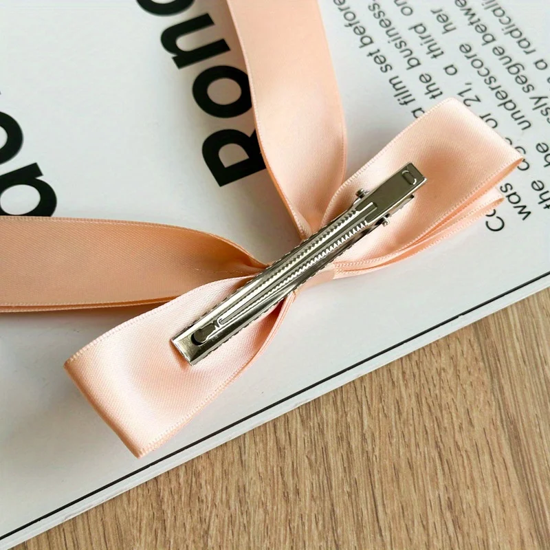 New double-layer satin ribbon bow duck bill clip women's OL fashion hairpin image 6
