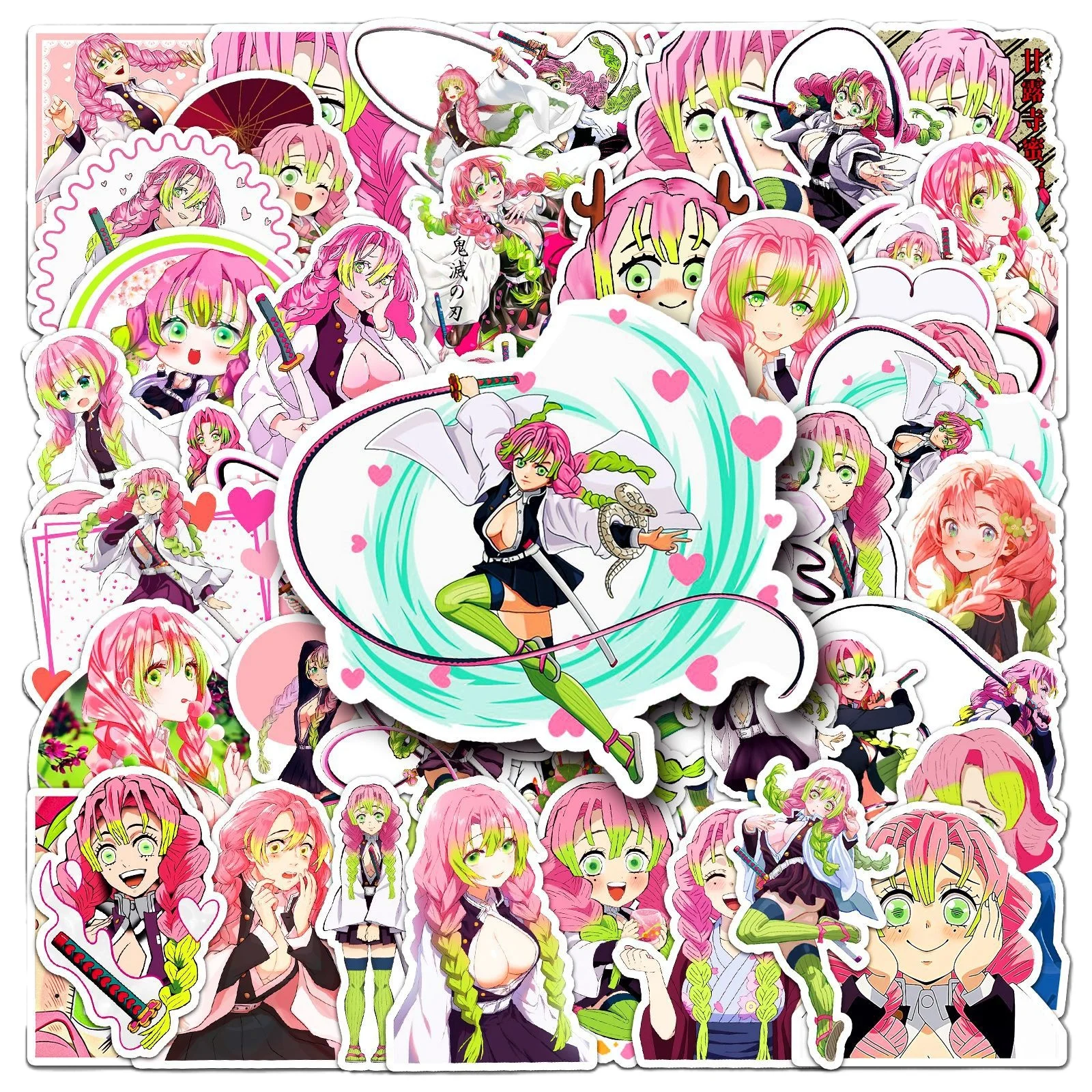 10/30/50Pcs Cute Kanroji Mitsuri Graffiti Decals Cartoon Anime Demon Slayer Stickers Decorative Water Cups Luggage Stickers Gift