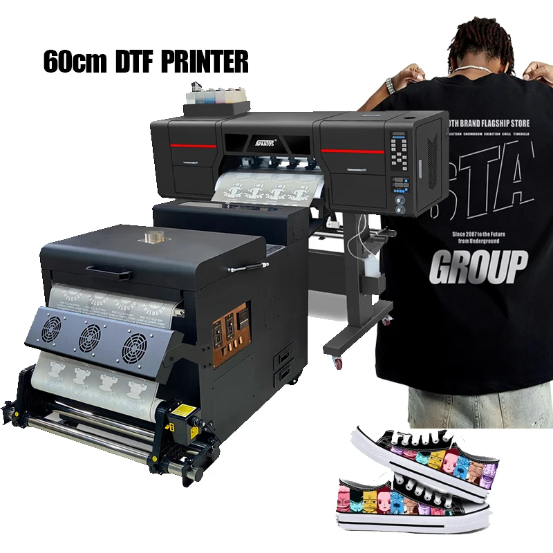 High Quality 600mm DTF Printer A1 Roll Transfer Impresora with 2 XP600/i3200 Heads Automatic Powder Shaker Machine for T Shirt