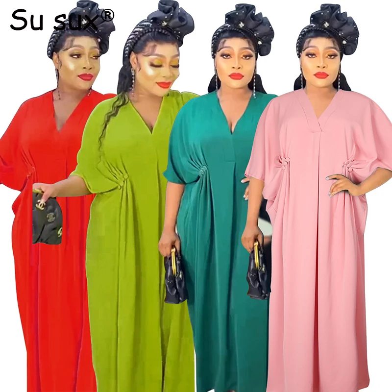 

African Abaya Muslim Dresses For Women 2023 Summer Plus Size Robe Femme Musulmane Chiffon V Neck Maxi African Dress Vestidos