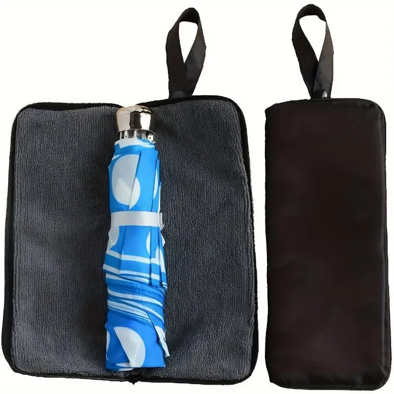 Microfiber Umbrella Storage Bag Black Folding Carrier With: Handle Hanging Loop Hand Washable